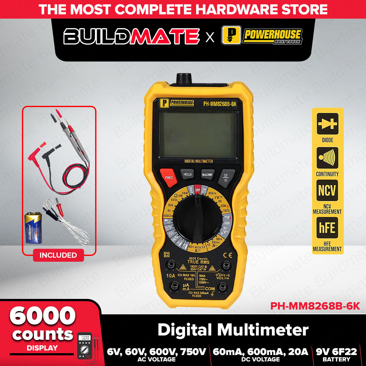 Building Multimeter PowerHouse Digital Multimeter 6,000 Counts CAT III 1000V/CAT IV 400V A ...