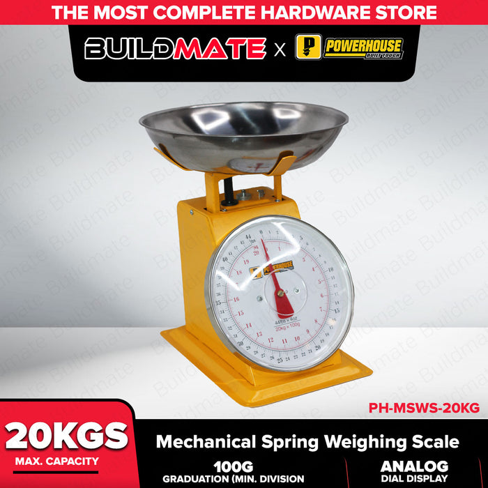 PowerHouse 20kg Mechanical Measuring Weighing Scale with Removable Pan Manual Analog Spring Dial Scale for Kitchen & Market Use PH-MSWS-20KG - PHHT