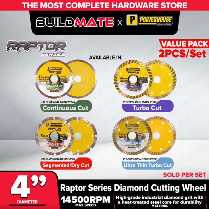 Buildmate x PowerHouse Raptor Diamond Cutting Disc 4in Turbo Segmented Continuous 14500RPM PTAA