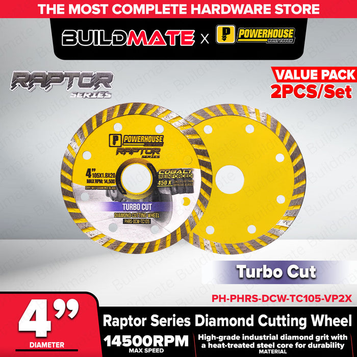 Buildmate x PowerHouse Raptor Diamond Cutting Disc 4in Turbo Segmented Continuous 14500RPM PTAA