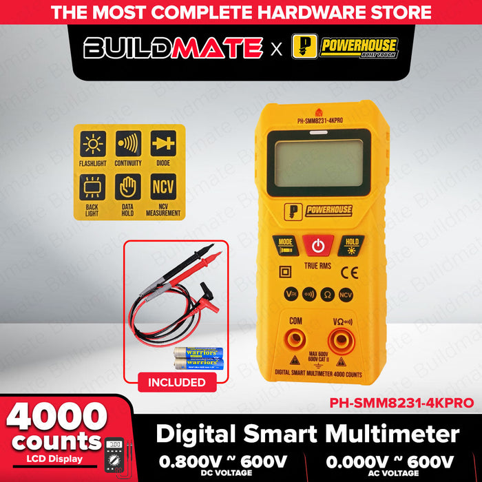 Powerhouse Digital Smart Multimeter True RMS AC DC Voltage Tester Auto Range Meter with NCV Detection for Electricians Technicians & DIY Users - PHHT