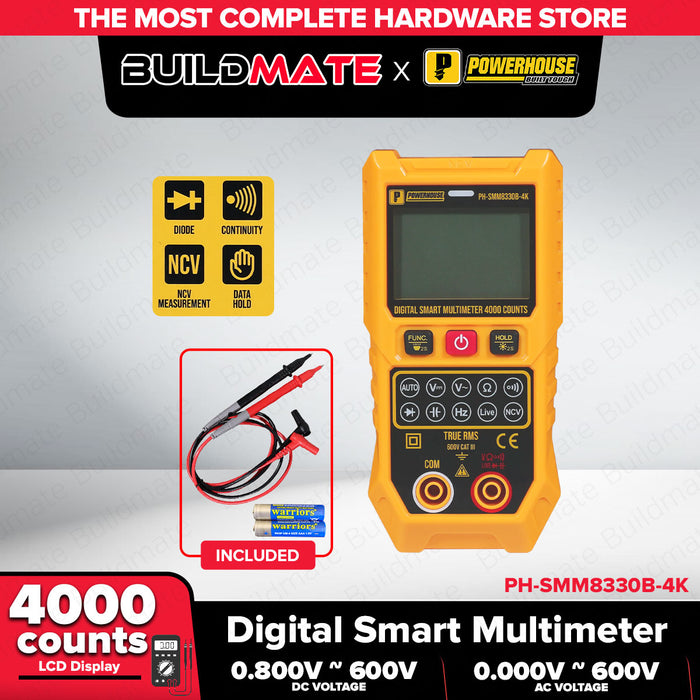 Powerhouse Digital Smart Multimeter True RMS AC DC Voltage Tester Auto Range Meter with NCV Detection for Electricians Technicians & DIY Users - PHHT