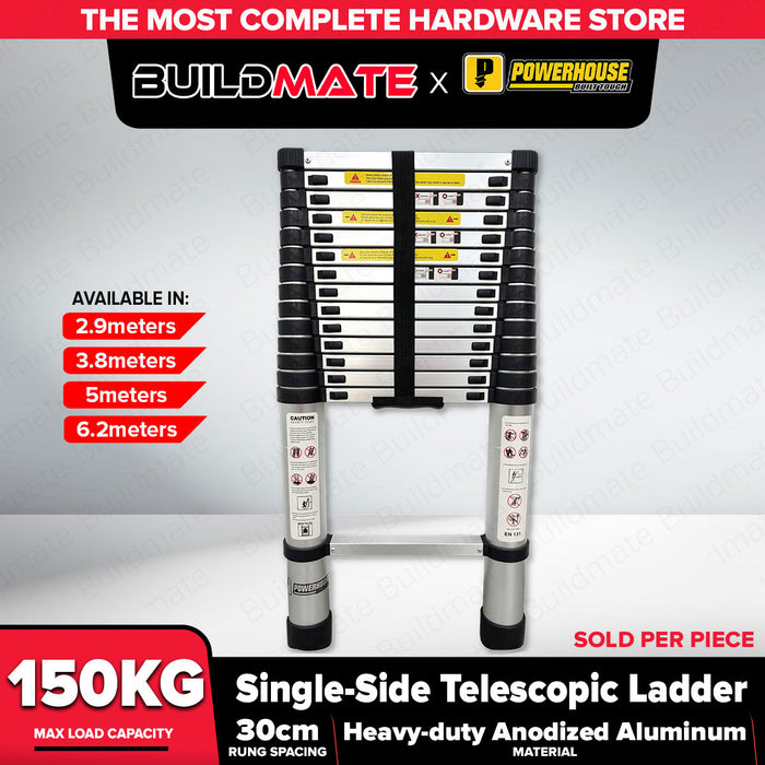 Buildmate x PowerHouse Telescopic Ladder Single-Side 2.9M-6.2M Aluminum 150KG PHHT