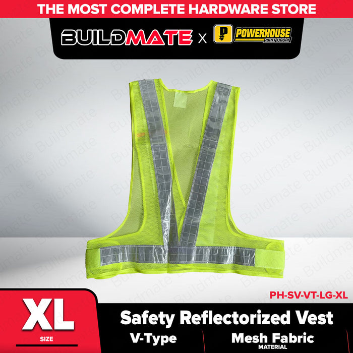 Buildmate x PowerHouse Reflectorized Safety Vest V-Type XL Light Green Mesh Fabric PHHT