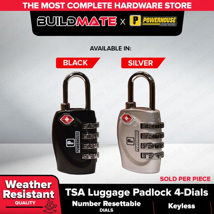 PowerHouse 4-Dials TSA Luggage Padlock (Silver/Black) PH-TSAPL-4D-SLV / PH-TSAPL-4D-BLK | PHDH