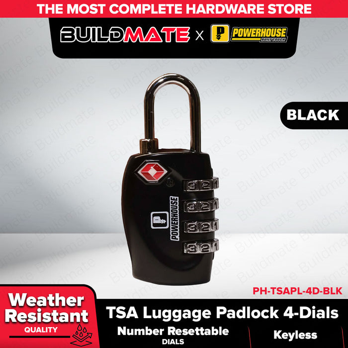 PowerHouse 4-Dials TSA Luggage Padlock (Silver/Black) PH-TSAPL-4D-SLV / PH-TSAPL-4D-BLK | PHDH