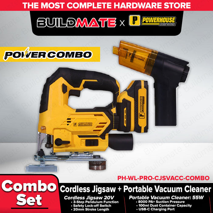 Buildmate x PowerHouse 20V Cordless Jigsaw & 55W Portable Vacuum Cleaner Combo Set PH-WL-PRO-CJSVACC-COMBO