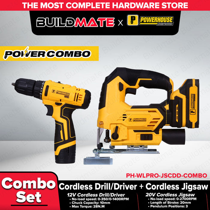 Buildmate x PowerHouse Power Combo Cordless Jigsaw 20V and Cordless Drill/Driver 12V Set PH-WLPRO-JSCDD-COMBO