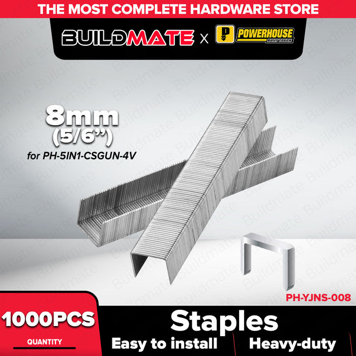Buildmate x PowerHouse Heavy Duty Staples & Nails 1000PCS 8mm 10mm 15mm for Cordless Staple Gun PTAA