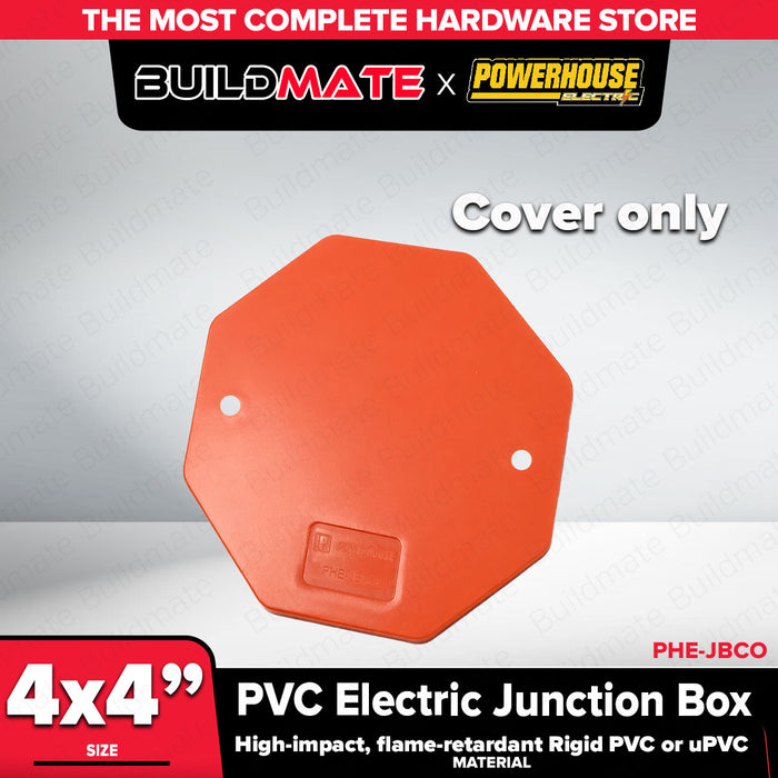 Buildmate x PowerHouse PVC Electric Junction Box 4x4 Cover Only / Without Cover Flame Retardant Electrical Utility Box PHE-JBCO PHE-JBWOC PHE