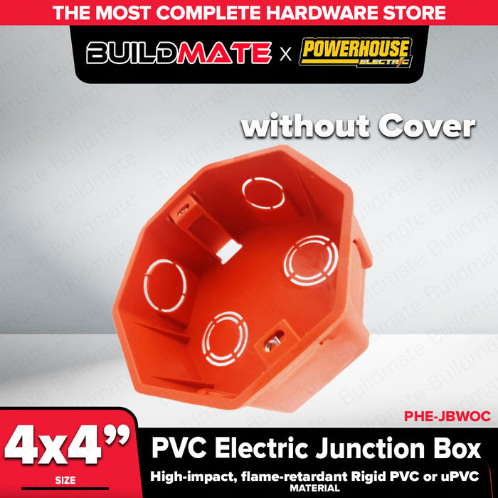 Buildmate x PowerHouse PVC Electric Junction Box 4x4 Cover Only / Without Cover Flame Retardant Electrical Utility Box PHE-JBCO PHE-JBWOC PHE