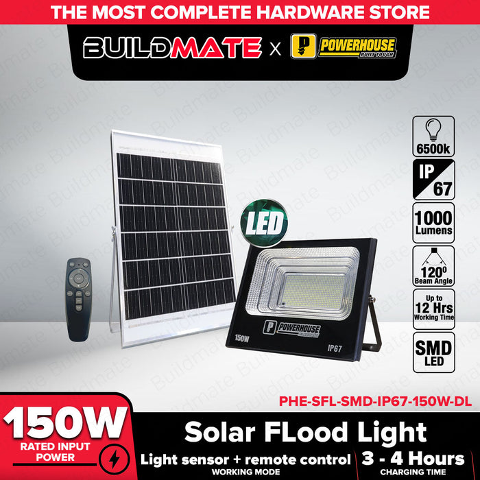 BUILDMATE Powerhouse LED Solar Flood Light 150W IP67 6500k Day Light Outdoor Weatherproof Solar-powered Security Light PHE-SFL-SMD-IP67-150W-DL PHE