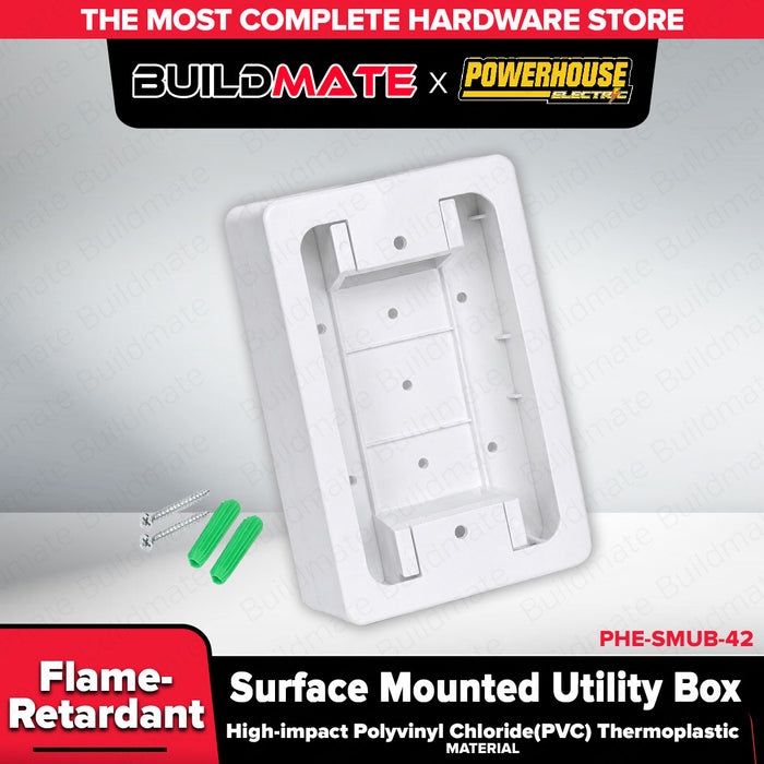 Buildmate x PowerHouse PVC Surface Mounted Utility Box White Flame Retardant Electrical Box PHE-SMUB-42 PHE