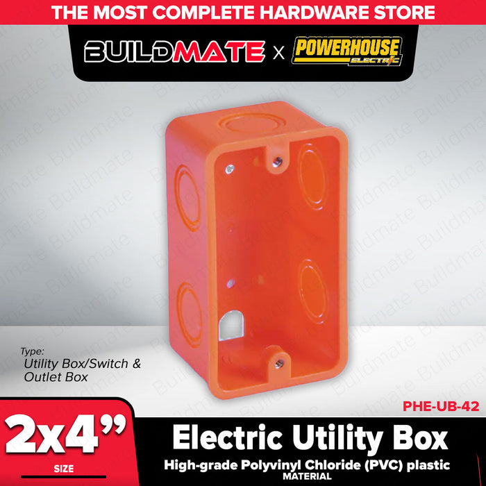 Buildmate x PowerHouse PVC Electrical Utility Box 2x4 Orange Switch & Outlet Box High-Grade PVC PHE-UB-42 PHE