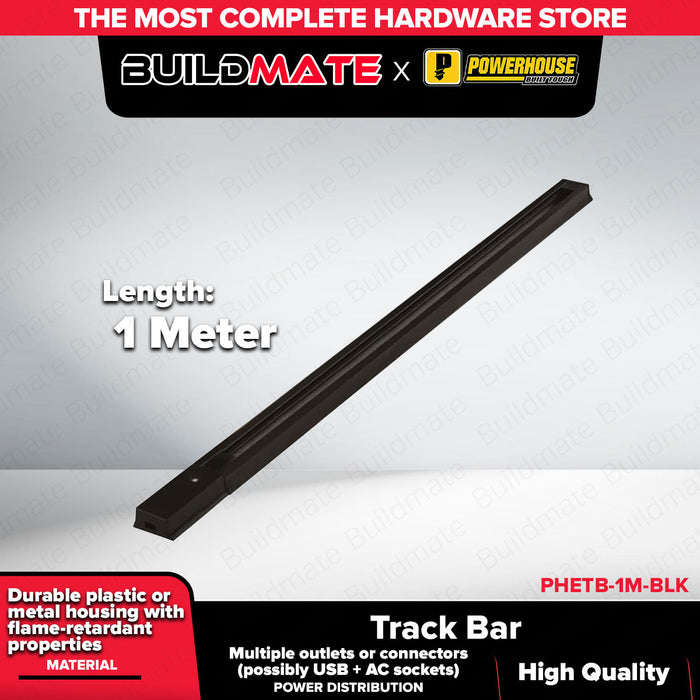 PowerHouse 1 and 2 Meter Black Electric Track Bar PHETB-1M-BLK | PHETB-2M-BLK PHE