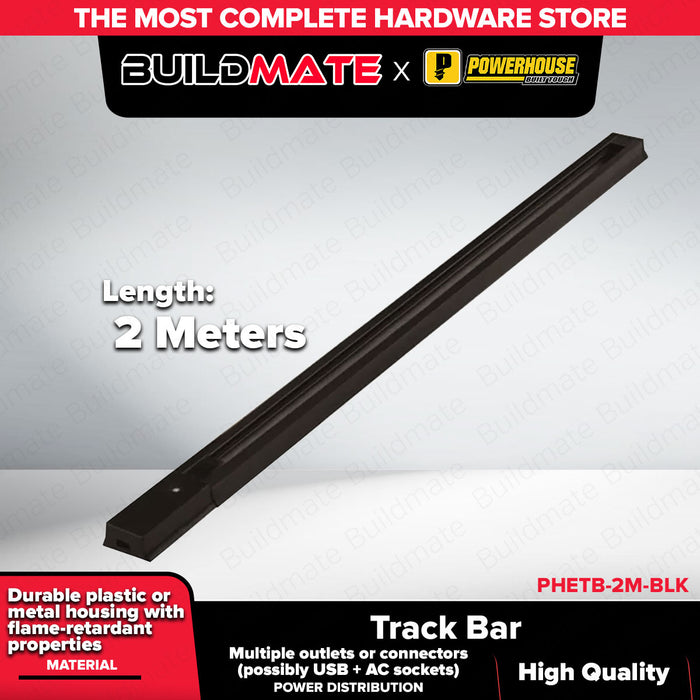 PowerHouse 1 and 2 Meter Black Electric Track Bar PHETB-1M-BLK | PHETB-2M-BLK PHE