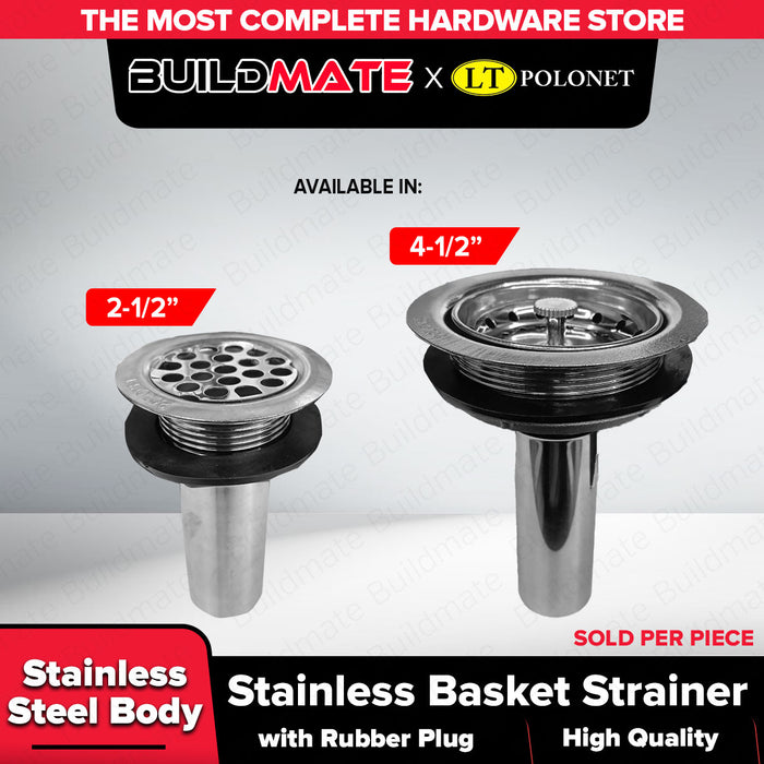 Buildmate x POLOLOCK Stainless Steel Basket Strainer 1-1/2 & 4-1/2" Sink Drain Filter Kitchen Plumbing