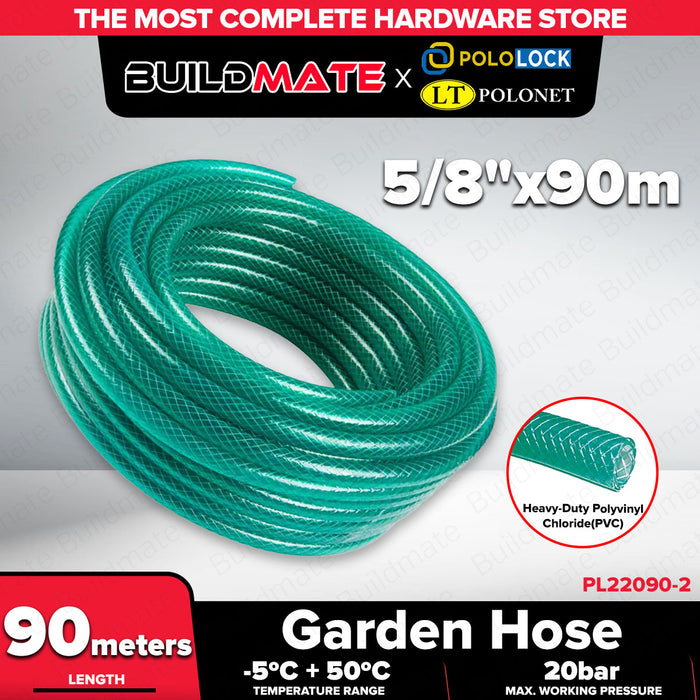 Buildmate x Pololock by Polonet Garden Hose Green Heavy Duty Water Hose 1/2in 5/8in 3/4in 1in 60m 90m PL22090 Series
