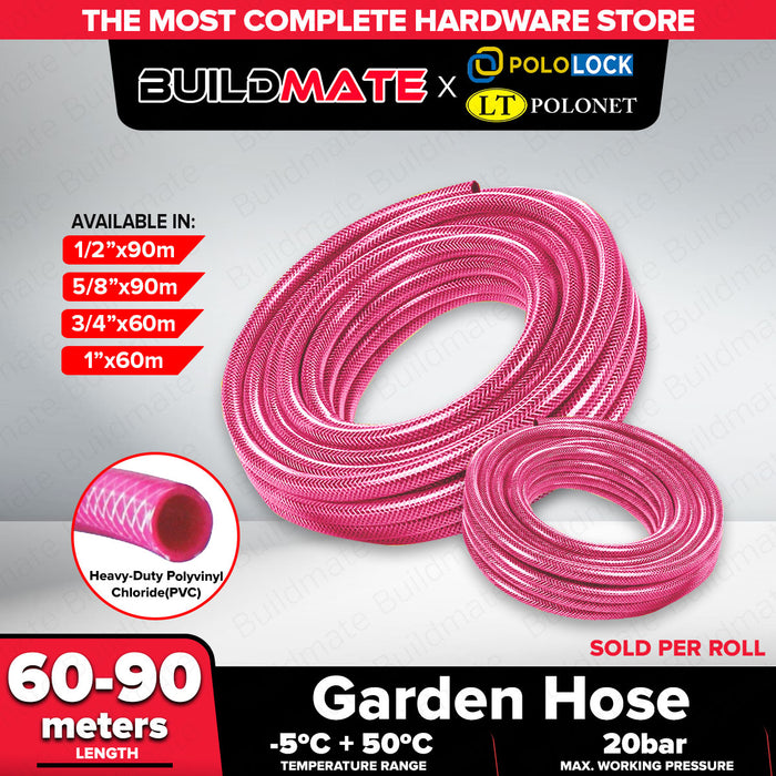 Buildmate x Pololock by Polonet Garden Hose Red Heavy Duty Water Hose 1/2in 5/8in 3/4in 1in 60m/90m PL22090 Series