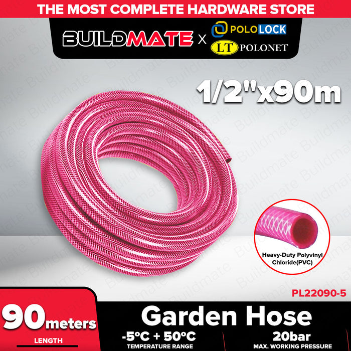 Buildmate x Pololock by Polonet Garden Hose Red Heavy Duty Water Hose 1/2in 5/8in 3/4in 1in 60m/90m PL22090 Series
