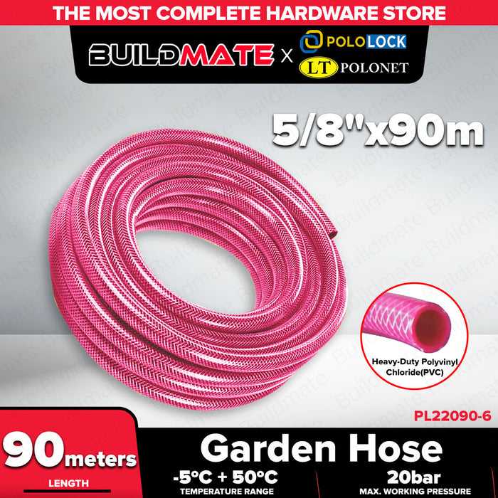 Buildmate x Pololock by Polonet Garden Hose Red Heavy Duty Water Hose 1/2in 5/8in 3/4in 1in 60m/90m PL22090 Series
