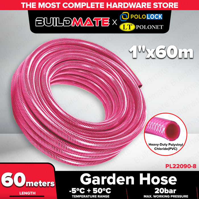 Buildmate x Pololock by Polonet Garden Hose Red Heavy Duty Water Hose 1/2in 5/8in 3/4in 1in 60m/90m PL22090 Series