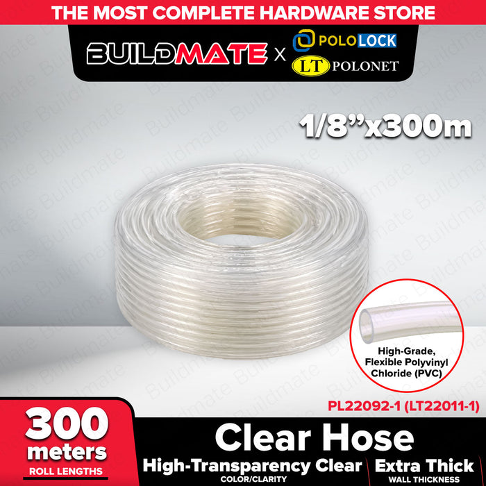 Buildmate x Pololock Clear PVC Hose Sold Per Roll Flexible Transparent Water Hose 1/8in 3/16in 5/16in 3/8in 1/2in 5/8in 300M & 150M PL22092 Series
