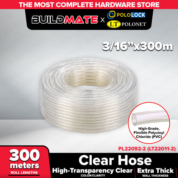 Buildmate x Pololock Clear PVC Hose Sold Per Roll Flexible Transparent Water Hose 1/8in 3/16in 5/16in 3/8in 1/2in 5/8in 300M & 150M PL22092 Series
