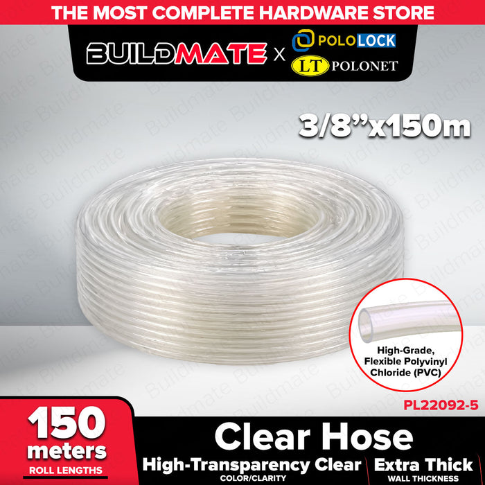 Buildmate x Pololock Clear PVC Hose Sold Per Roll Flexible Transparent Water Hose 1/8in 3/16in 5/16in 3/8in 1/2in 5/8in 300M & 150M PL22092 Series