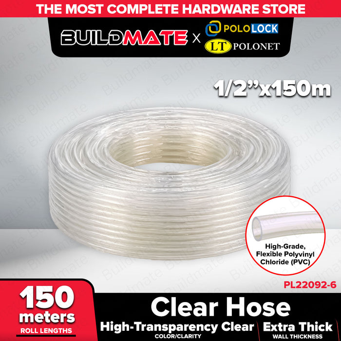 Buildmate x Pololock Clear PVC Hose Sold Per Roll Flexible Transparent Water Hose 1/8in 3/16in 5/16in 3/8in 1/2in 5/8in 300M & 150M PL22092 Series