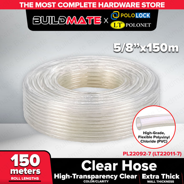 Buildmate x Pololock Clear PVC Hose Sold Per Roll Flexible Transparent Water Hose 1/8in 3/16in 5/16in 3/8in 1/2in 5/8in 300M & 150M PL22092 Series