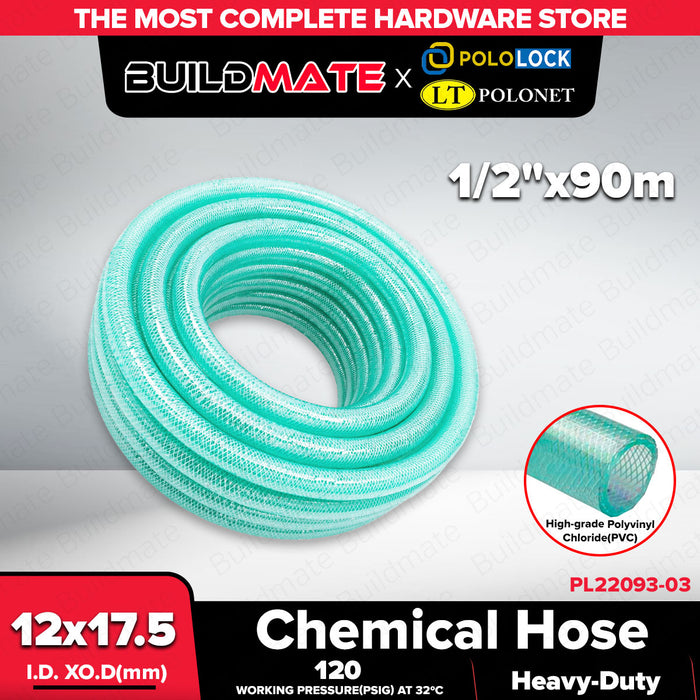 Buildmate x Pololock Chemical Hose PVC Industrial Fluid Transfer Hose Available in Multiple Sizes 1/4,1/2,5/8,1,1-1/4,1-1/2,2 90m/50m/40m PL22093 Series