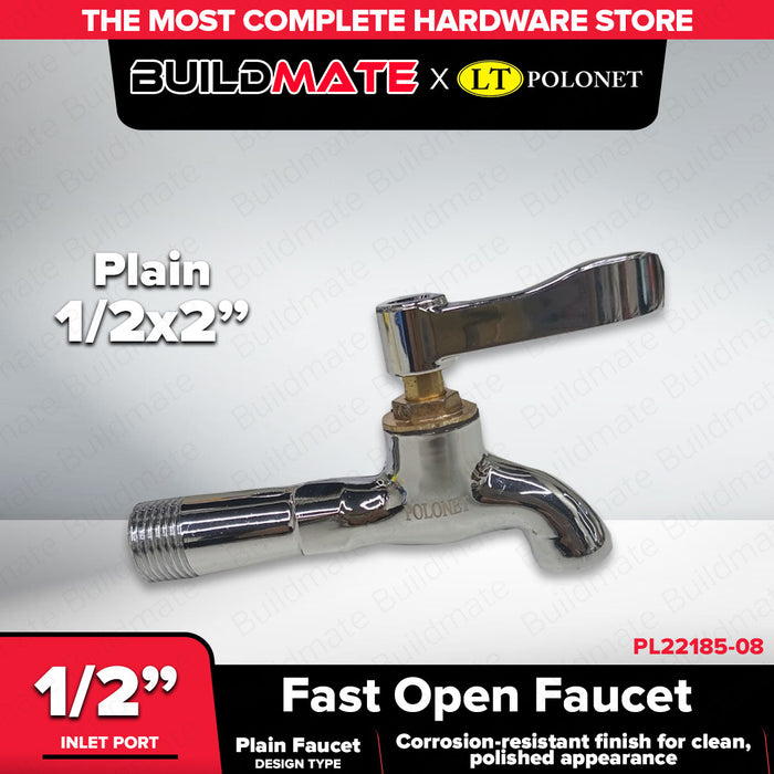 BUILDMATE x POLOLOCK Fast Open Faucet Plain 1/2”x2” / 1/2”x4” / 1/2”x6” – Durable Water Tap for Bathroom, Kitchen & Outdoor Use