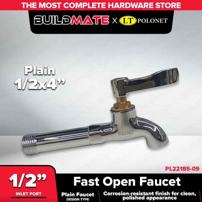 BUILDMATE x POLOLOCK Fast Open Faucet Plain 1/2”x2” / 1/2”x4” / 1/2”x6” – Durable Water Tap for Bathroom, Kitchen & Outdoor Use