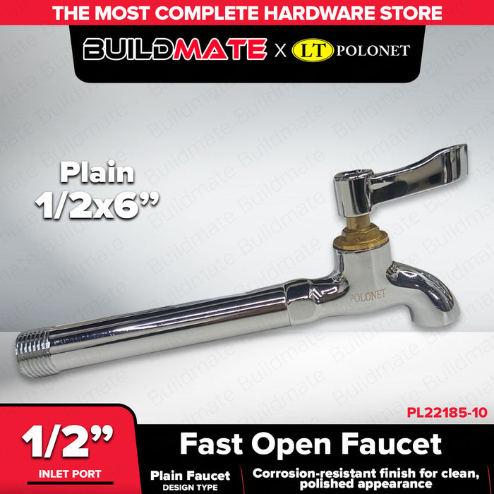 BUILDMATE x POLOLOCK Fast Open Faucet Plain 1/2”x2” / 1/2”x4” / 1/2”x6” – Durable Water Tap for Bathroom, Kitchen & Outdoor Use