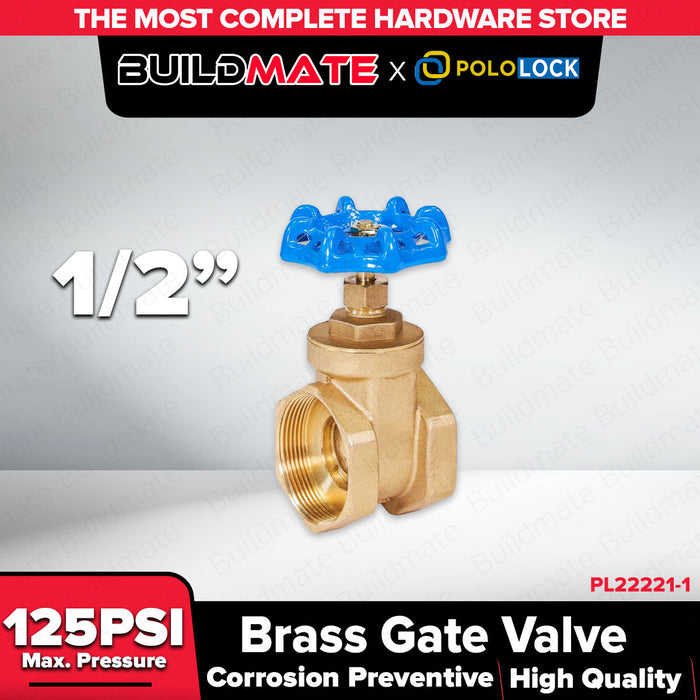 Buildmate x Pololock Brass Gate Valve 1/2–2 Inch PL22221 Series Heavy Duty Water Shutoff