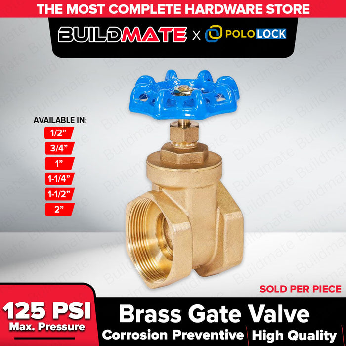 Buildmate x Pololock Brass Gate Valve 1/2–2 Inch PL22221 Series Heavy Duty Water Shutoff