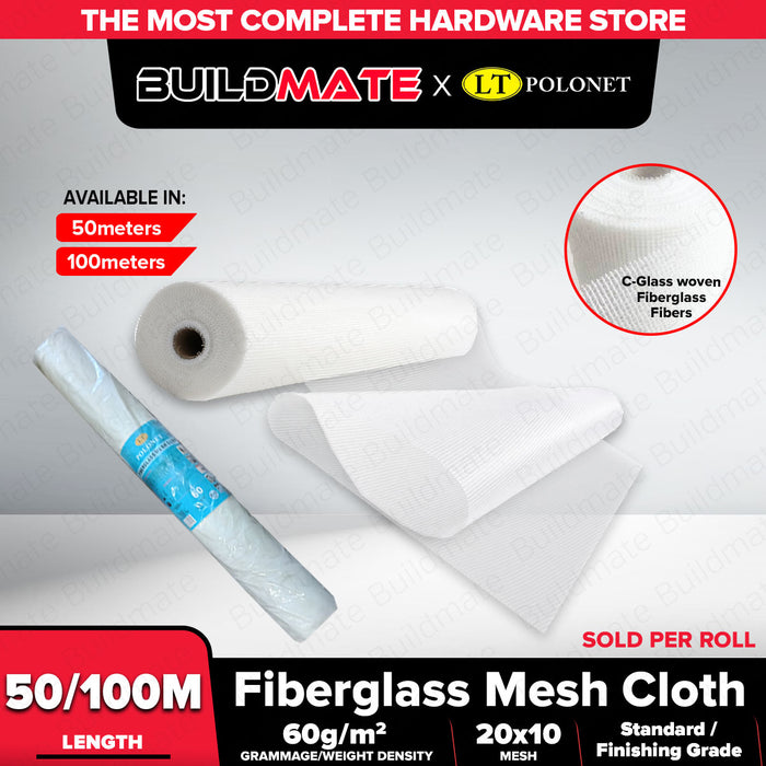 Buildmate x Pololock Fiberglass Mesh Cloth 50m/100m 60gsm Reinforcement Mesh for Wall Plastering Waterproofing PL55150