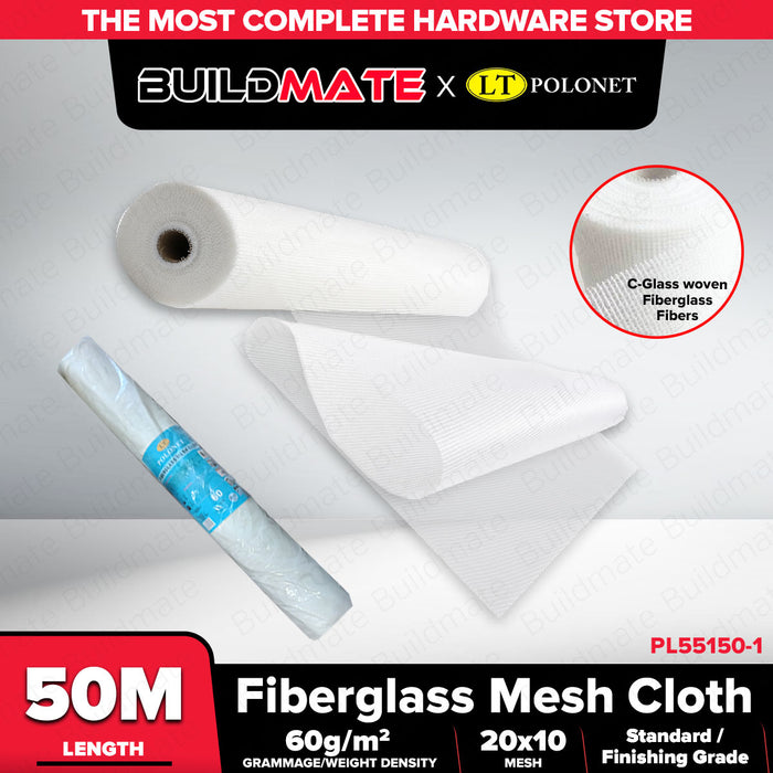 Buildmate x Pololock Fiberglass Mesh Cloth 50m/100m 60gsm Reinforcement Mesh for Wall Plastering Waterproofing PL55150