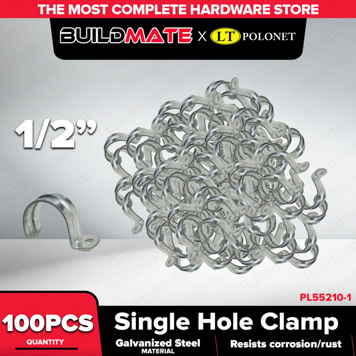 Buildmate x Pololock Single Hole Pipe Clamp Galvanized Steel 1/2in 3/4in 1in 100pcs/SET