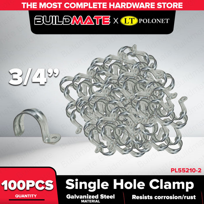 Buildmate x Pololock Single Hole Pipe Clamp Galvanized Steel 1/2in 3/4in 1in 100pcs/SET