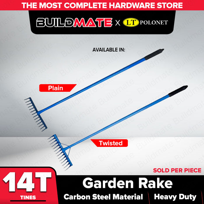 Buildmate x Pololock Garden Rake 14T Plain/Twisted Carbon Steel Heavy Duty PL66170