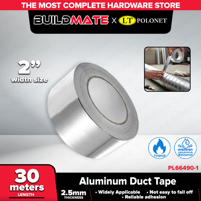 BUILDMATE x POLOLOCK Aluminum Duct Tape 2” / 3” – 30m Fireproof & Waterproof Heavy-Duty Adhesive Tape for HVAC & Repairs
