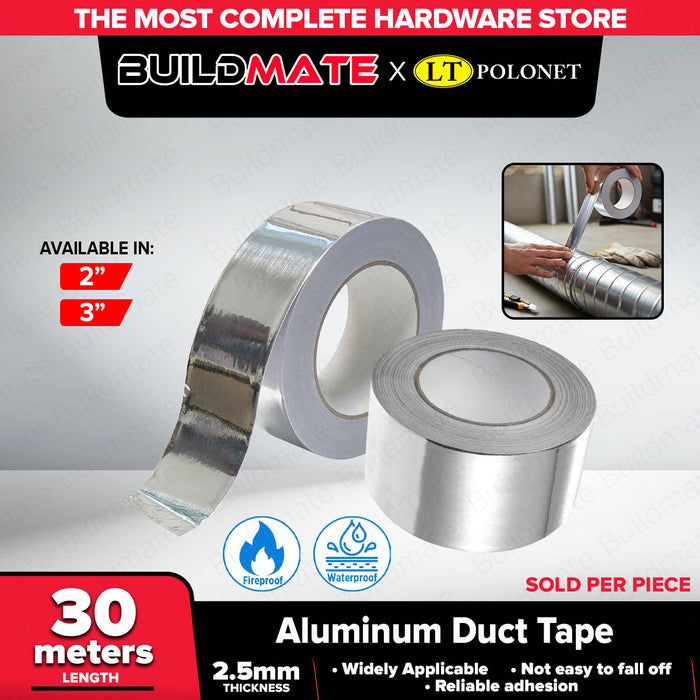 BUILDMATE x POLOLOCK Aluminum Duct Tape 2” / 3” – 30m Fireproof & Waterproof Heavy-Duty Adhesive Tape for HVAC & Repairs