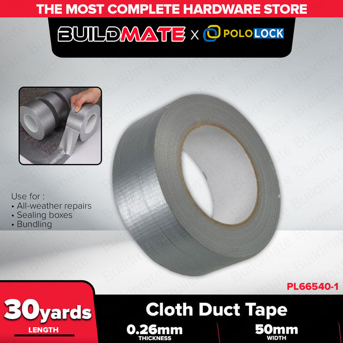 BUILDMATE x POLOLOCK Cloth Duct Tape Gray 0.26mm x 50mm x 30y – Heavy-Duty Waterproof Adhesive Tape for Repair & Sealing