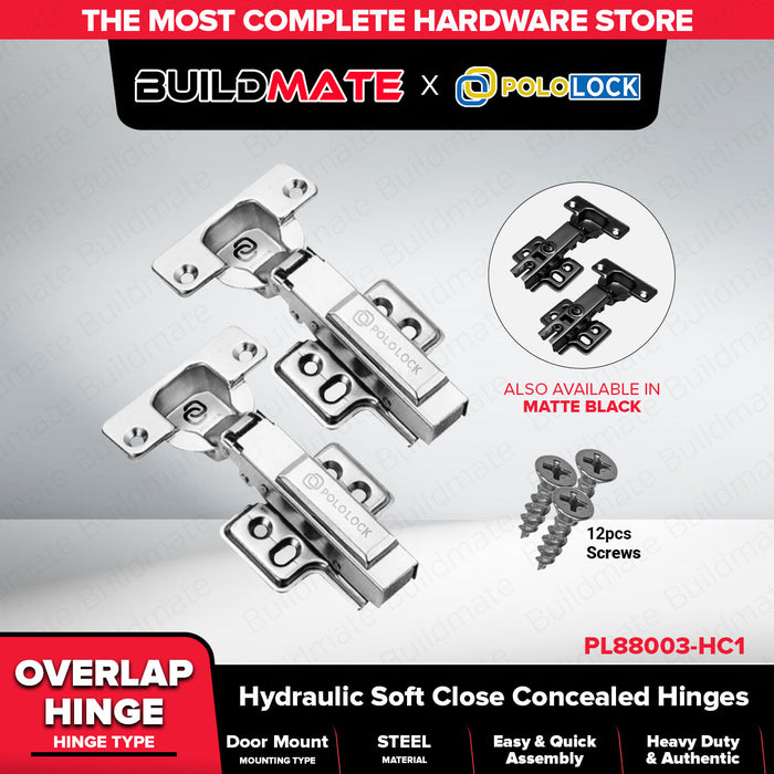 Pololock Matte Black Soft Close Hinges for Frameless Cabinets 90° Use C1–C3, HC1–HC3 - BUILDMATE