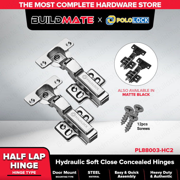 Pololock Matte Black Soft Close Hinges for Frameless Cabinets 90° Use C1–C3, HC1–HC3 - BUILDMATE