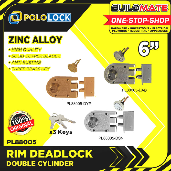 POLOLOCK Rim Deadlock Double Cylinder Safety Door Lock Sliding Cylinder with Keys PL88005 •BUILDMATE•