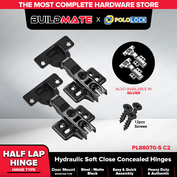 Pololock Matte Black Soft Close Hinges for Frameless Cabinets 90° Use C1–C3, HC1–HC3 - BUILDMATE