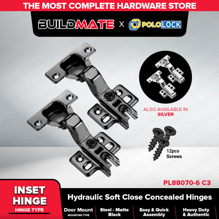 Pololock Matte Black Soft Close Hinges for Frameless Cabinets 90° Use C1–C3, HC1–HC3 - BUILDMATE
